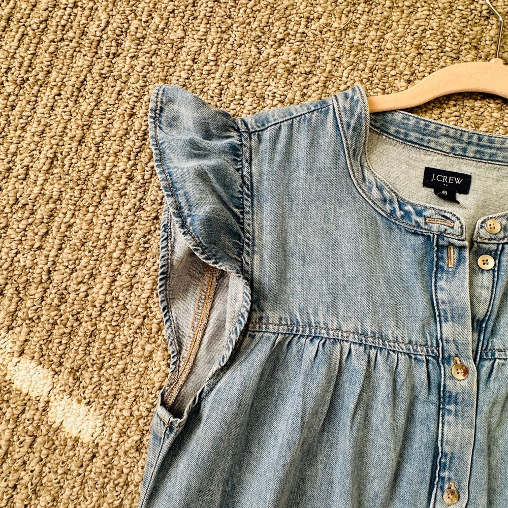 J. Crew Factory Blue Denim Midi Button-Front Dress - Picture 6 of 7